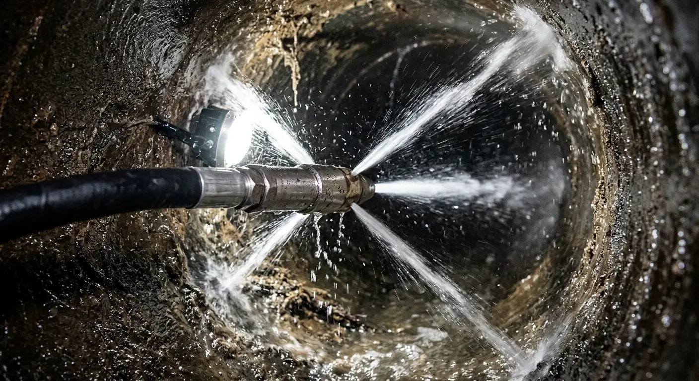 High-pressure hydro jetting nozzle cleaning sewer pipe for Trenchless Sewer Repair in Neshannock